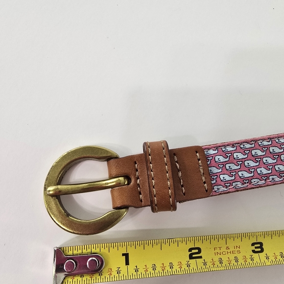 Vineyard Vines Whale Belt Leather Print Aquatic Ocean Leather Webbed Web Size S - Picture 5 of 10